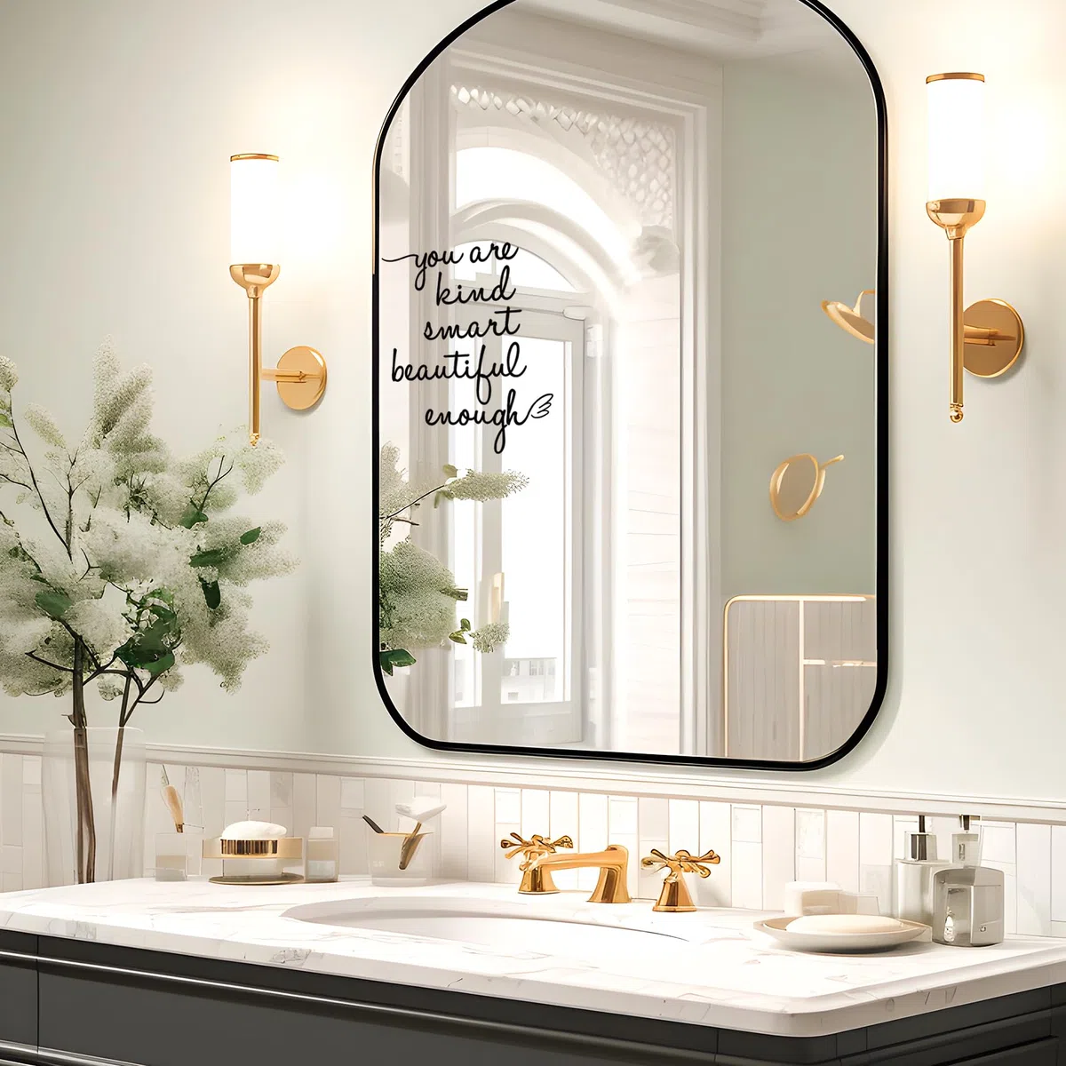 Adesivo da Parete per Specchio da Bagno, con Scritta You Are Kind Smart Beautiful Enough, Adesivo da Parete a Specchio per Bagno, Camera da Letto, affermazioni, per Ragazze e Adolescenti