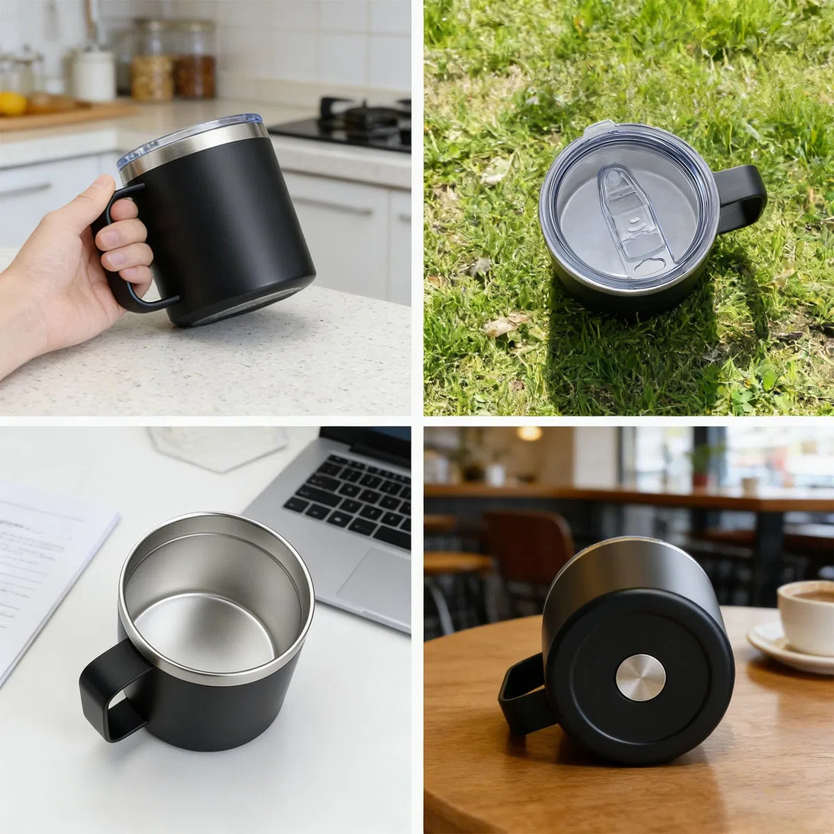 Tazza da caffè isolata personalizzata con nome/testo/logo inciso, bicchiere da viaggio in acciaio inossidabile personalizzato con manico coperchio Tazza termica a doppia parete personalizzata per