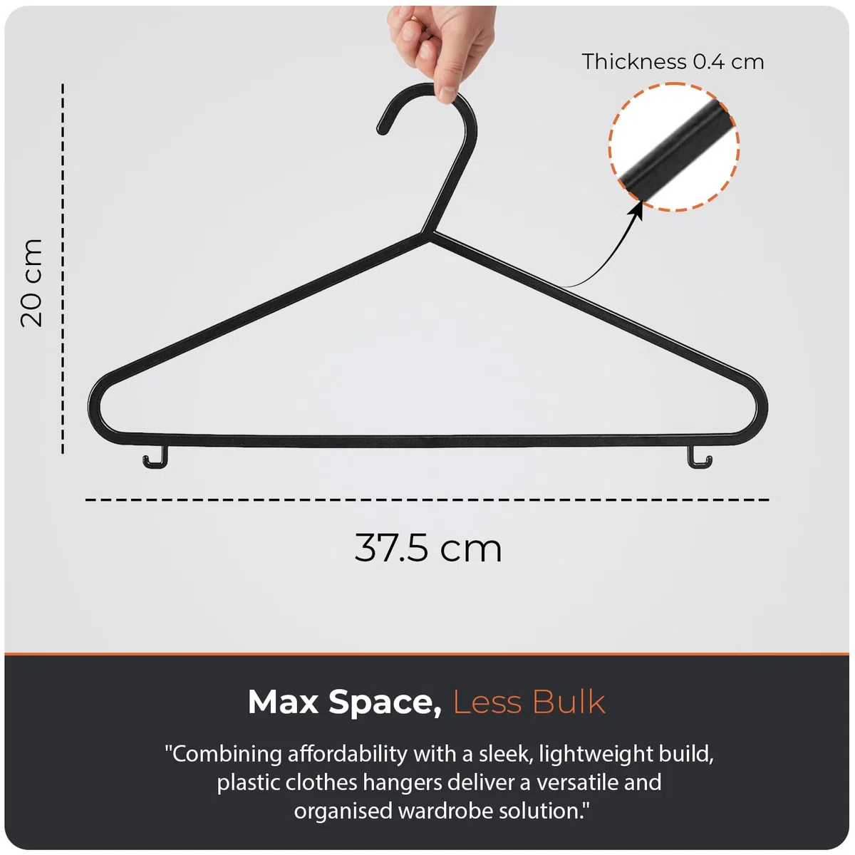 Grucce appendiabiti in plastica, confezione da 25, per adulti, resistenti, resistenti, con ganci per risparmiare spazio, leggere, antiscivolo, design sottile per pantaloni, camicie e abiti