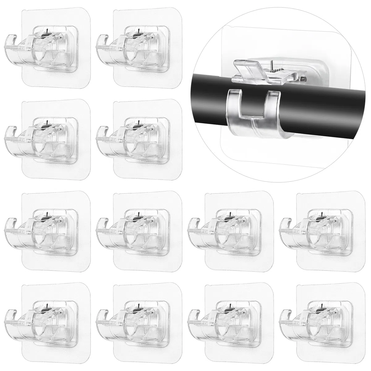 12 Pezzi Ganci per Tende Senza Bucare, Ganci Adesivi per Tende Trasparente, Staffa autoadesiva per Asta Tende, tende senza bucare per Soggiorno, Bagno, Camera da Letto (Trasparente)