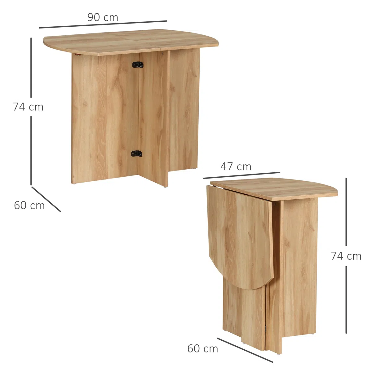 HOMCOM Tavolo da Pranzo, Tavolo Pieghevole Salvaspazio da Cucina e Soggiorno in Legno 90x60x74cm, Quercia
