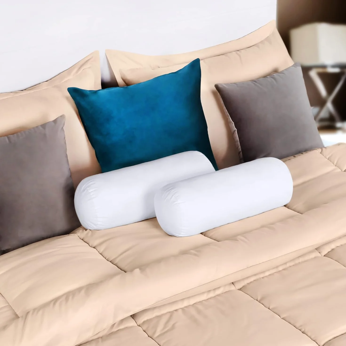 Utopia Bedding Set di 2 Cuscino Cilindrico, 15 x 40 cm Cuscini Bolster, Cuscino Lombare (Bianco)