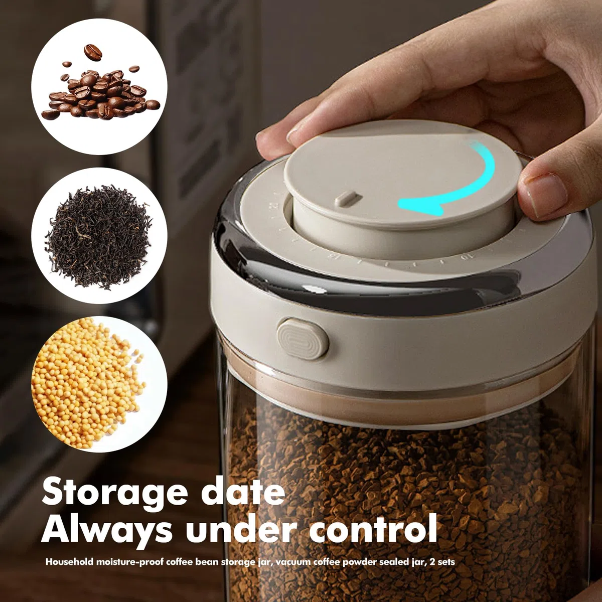 BAIFULAI Contenitore in vetro ermetico, 1,7 l, per chicchi di caffè, trasparente, con valvola di scarico, datario, contenitore per chicchi di caffè, polvere, noci, tè, cacao, foglie di tè