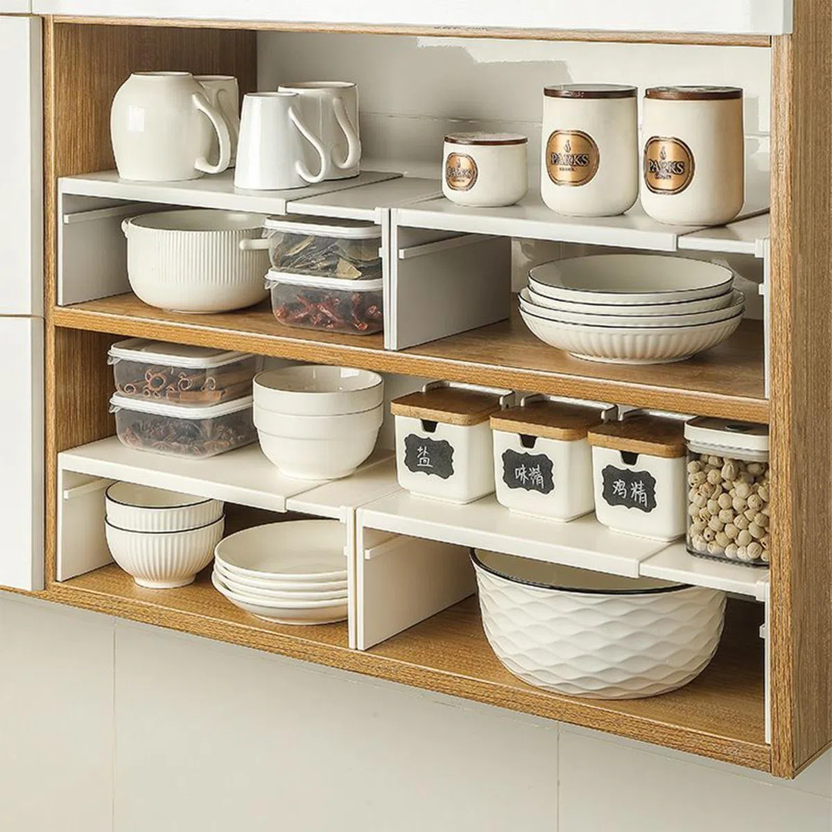 Organizzatore dello scaffale del guardaroba estensibile - deposito in metallo regolabile per ufficio bagno cucina | Supporto per impilamento non slip per armadi e piani di lavoro