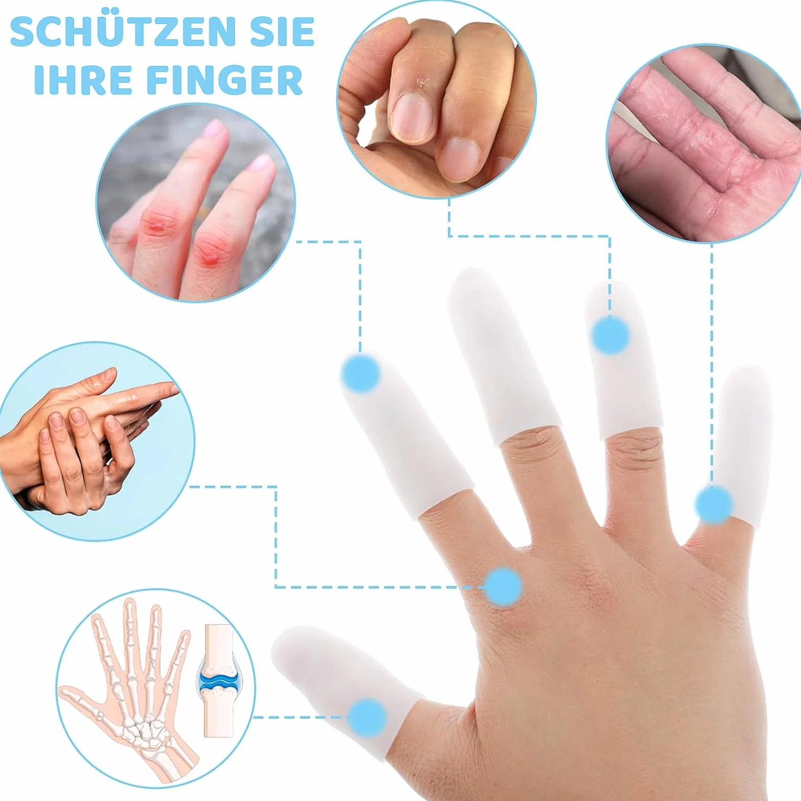 Gel Manicotti per Dita,20 Pezzi Protezioni per Dita in Gel,Impermeabile Proteggi Copridita in Silicone Proteggi Dita e Pollici Protezione Dita Mano per Casa e Lavoro