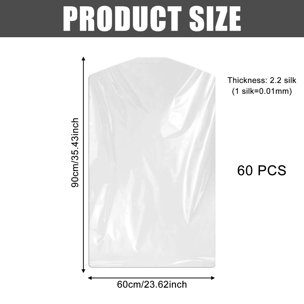 60 Sacchetti Trasparenti per Abiti Da Appendere - Protezione Antipolvere per Vestiti e Indumenti (60 x 90 cm)