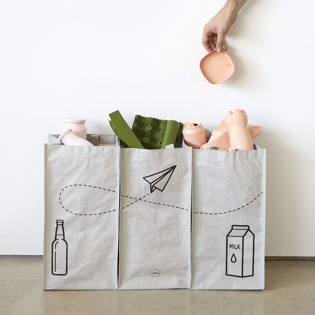 Balvi Set Borse Riciclaggio Tidy Trash Colore Grigio Realizzato in plastica Riciclata Set di 3 unità