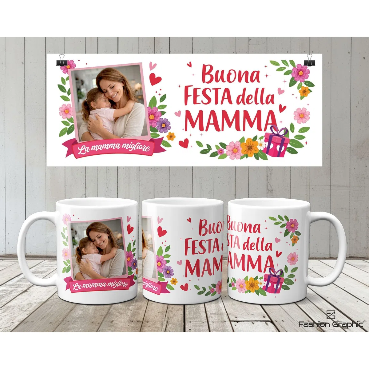 Fashion Graphic Tazza Personalizzata con Foto per la Festa della Mamma, Regalo Donna, Regalo Mamma, Tazza Colazione, Mug Stampa Foto Regali Personalizzati