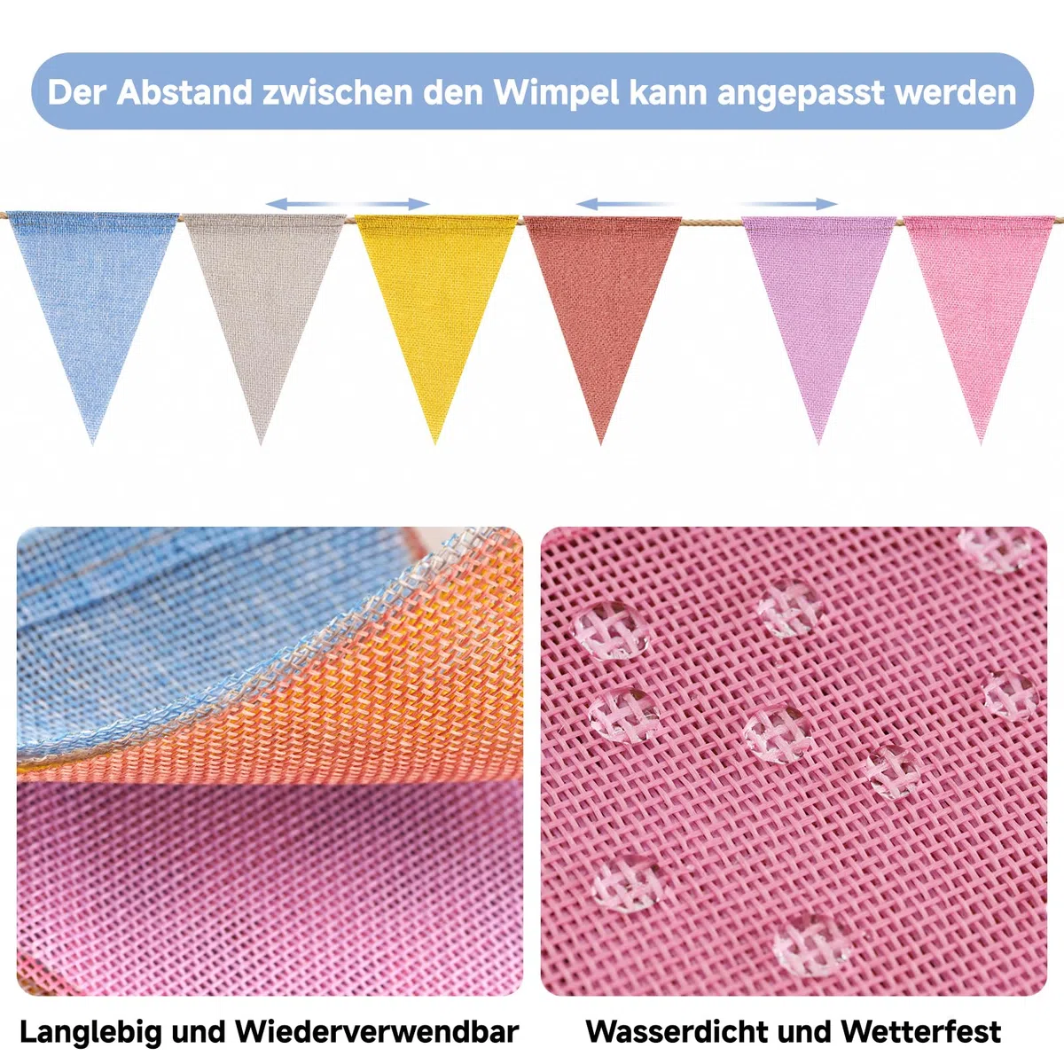 jijAcraft Ghirlanda di bandierine per esterni, colori pastello, 12 m, resistente alle intemperie, riutilizzabile, ghirlanda decorativa per feste, con 36 bandierine per giardino, campeggio, compleanno