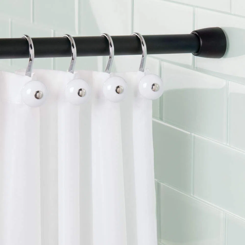 InterDesign Asta per tenda da doccia, telescopica corta in metallo, estensibile senza foratura per doccia e vasca da bagno, nero opaco