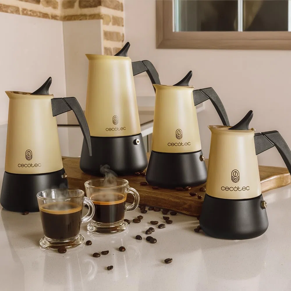 Cecotec Caffettiera Moka Express Piccolina 400 Beige. 200ml, 4 Tazze di Caffè, Acciaio Inox, Adatta Tutte le Superfici, Filtro Premium, Valvola di Sicurezza, Manico Termoresistente, Design Elegante