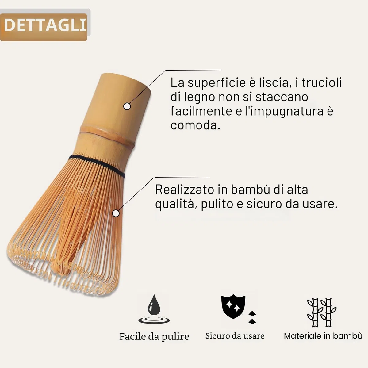 Frusta in bambù naturale Chasen tradizionale a 100 bastoncini Matcha, tè verde