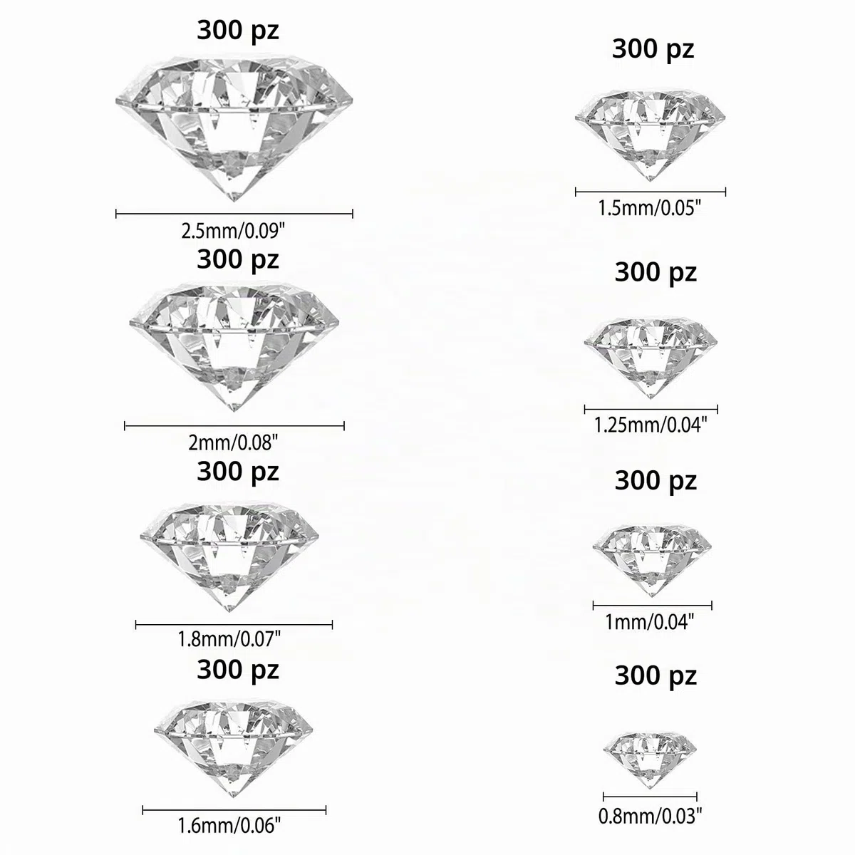 PH PandaHall 2400pz Pietra Cubica Zirconia Trasparente Perline Cristallo Sfaccettato, 0.8~2.5mm Cabochons di Zirconi Cubici per Abbellimento Pendenti Orecchino Collana Fai da Te