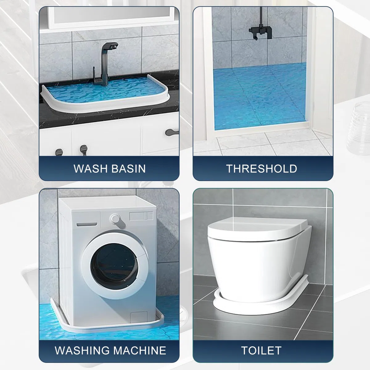 Barriera Doccia Ferma Acqua Autoadesivo 2M TPE Fermacapillare per Doccia Pavimento, Altezza 3 cm Barriera Acqua Doccia Antispruzzo per Cucina Bagno,Tagliabile Bianco