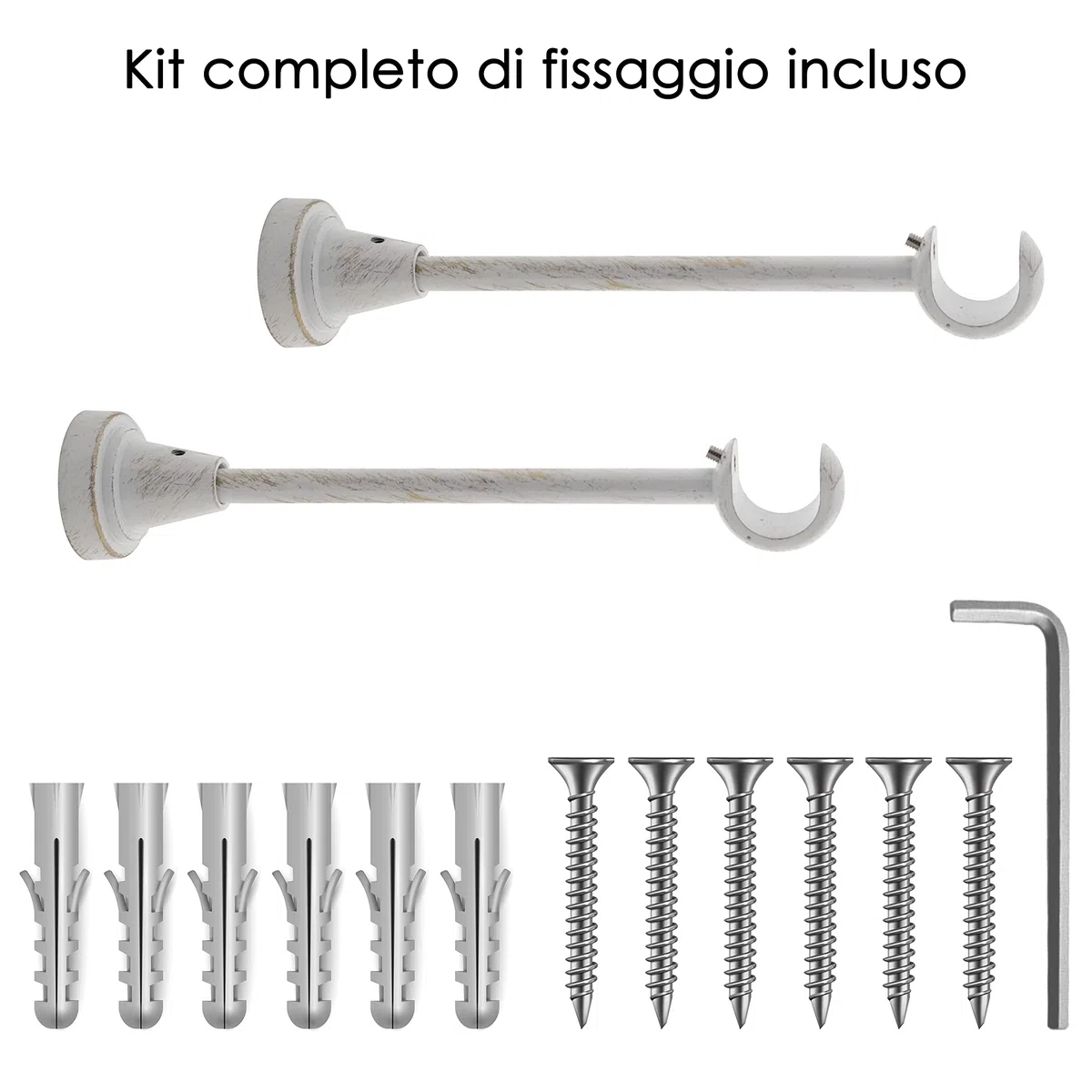 GIRASOLE HOME Staffa Lunga Aperta 198mm per Asta 2 Pezzi in Alluminio Resistente per Bastoni dal Diametro di 18-20 mm (Bianco e Oro)