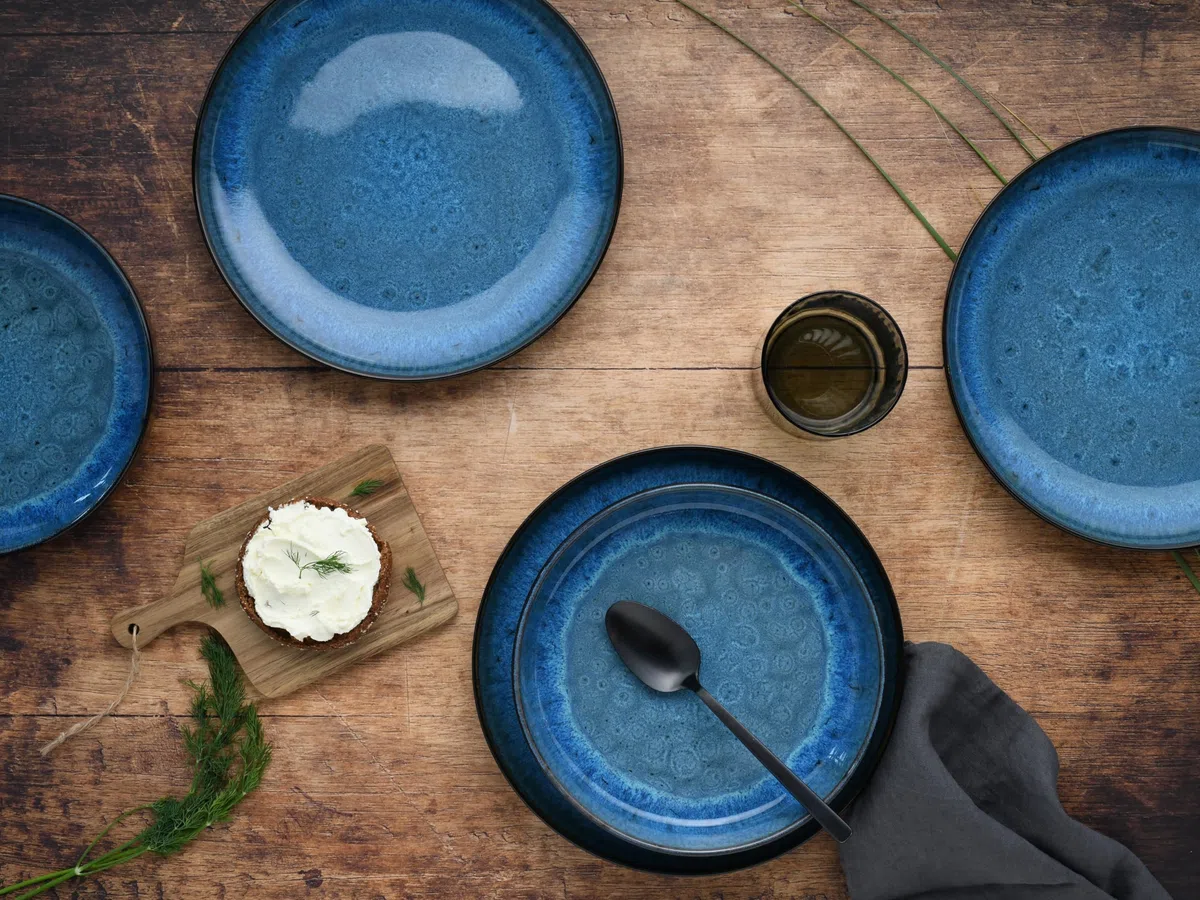 CreaTable, 21550, Serie Nordic Fjord Blue, 12-teiliges Geschirrset, Teller Set aus Steinzeug