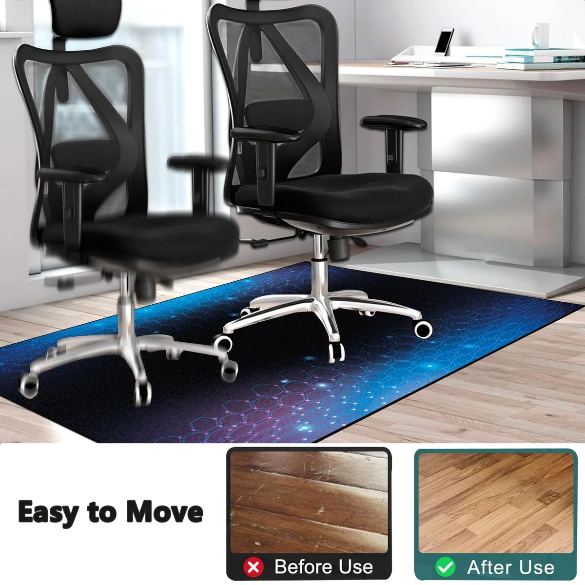Tappeto Sedia Ufficio Gaming, Tappeto Sedia Ufficio 120 x 150 cm, Tappeto Salvapavimento, Tappeto Protettivo Sottosedia, Antigraffio Tappetino Protettivo del Pavimento per Parquet e Piastrelle