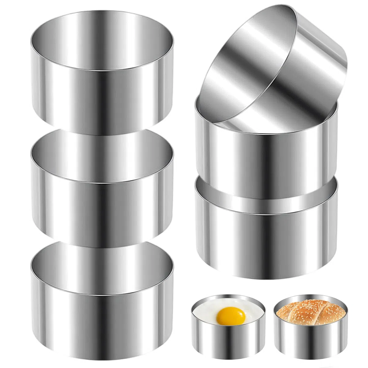 Set di 6 anelli per hamburger con un diametro di 10,2 cm, anelli da dessert senza cuciture e anelli alimentari, 4 cm, in acciaio inox, per dolci, mousse