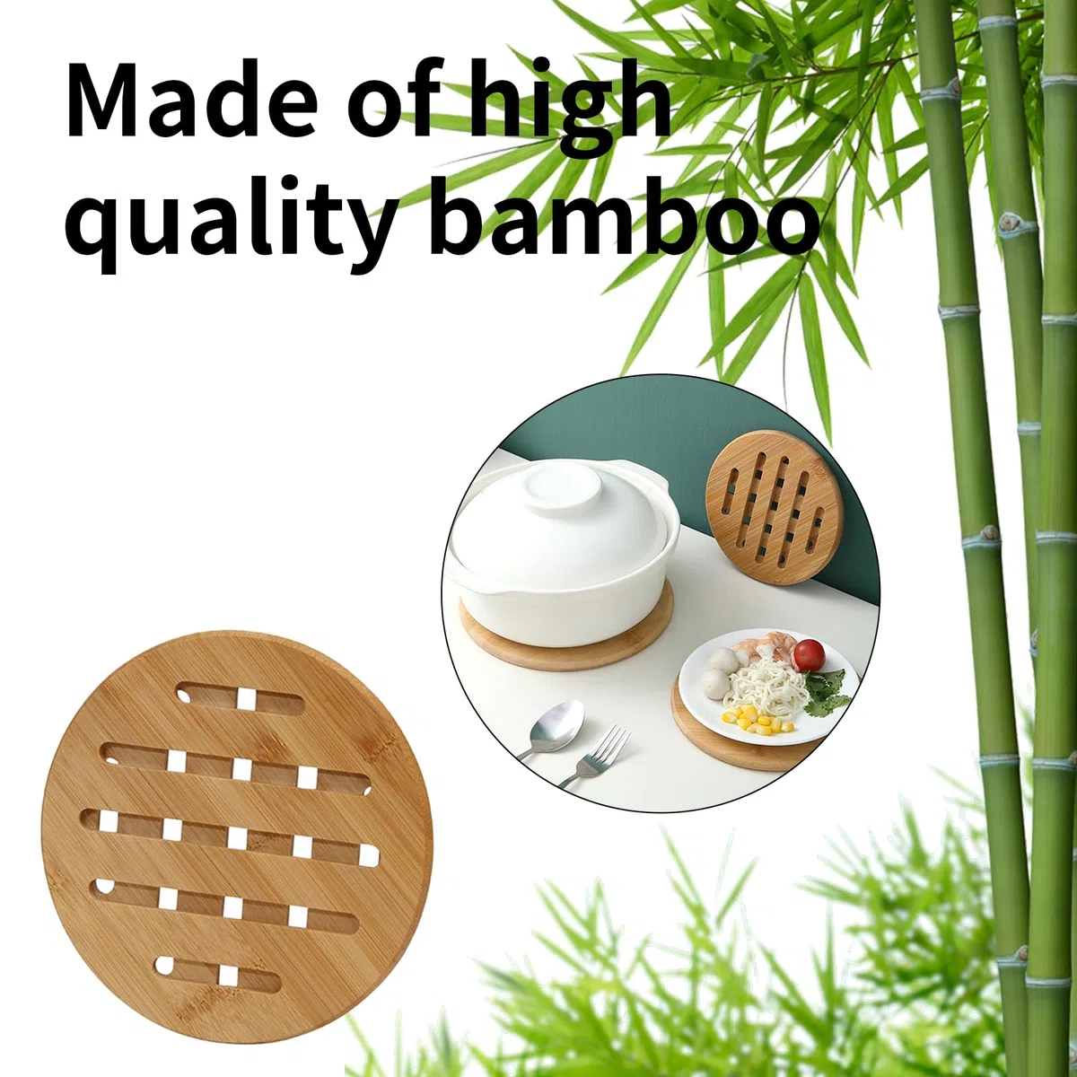 Sottopentola in bambù, piattino in bambù, per cucina, di alta qualità, resistente al calore, vassoio compatto in bambù per viaggi
