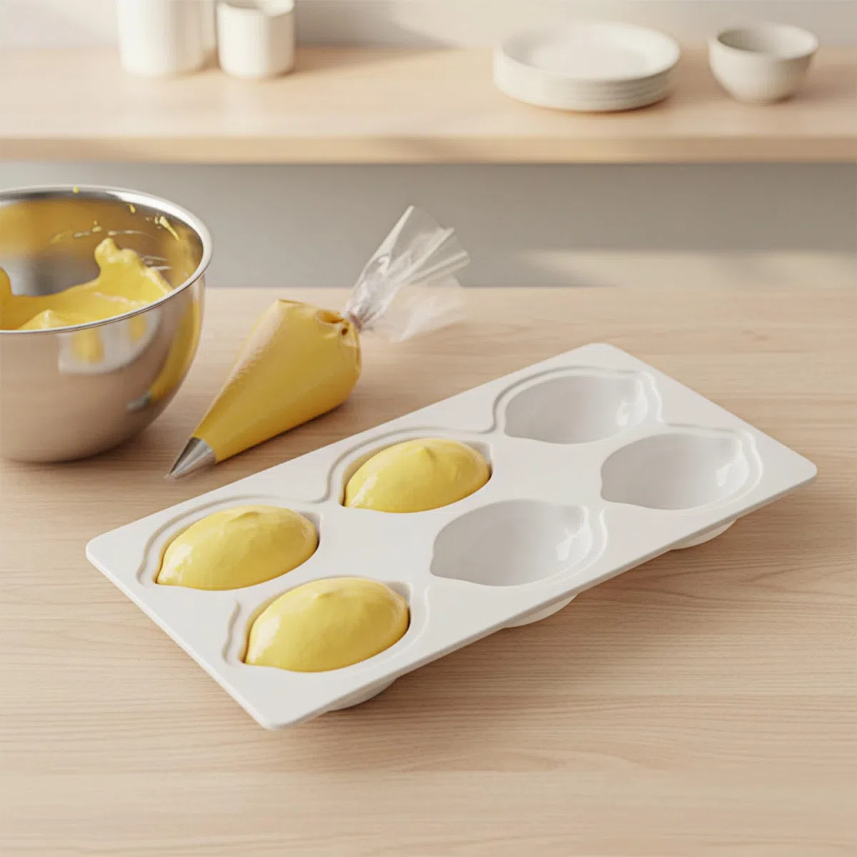 MOLIMOLI Stampi Cedric Grolet, Set di 6 stampi in Silicone per Limoni, Stampo Realistico Limoni 3D Realizzato Alimentare Brownies, Torta Mousse, Dessert e Decorazione Torte (Bianco)