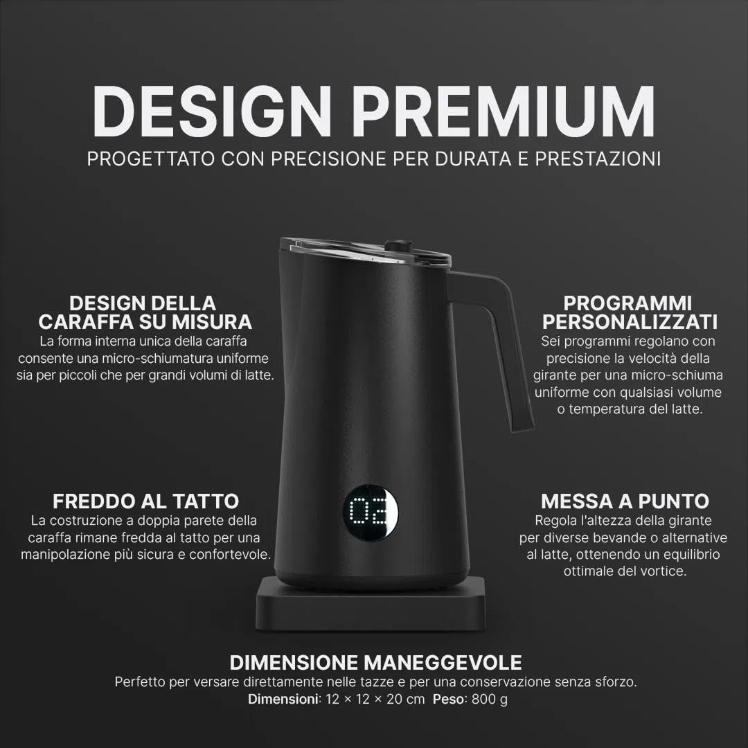 Subminimal NanoFoamer PRO, Frullino Montalatte Elettrico Senza Maniglie, Schiuma Latte Professionale per Latte Art, 3 Flussometri Inclusi, Compatibile con Tutti i Latti, Nero