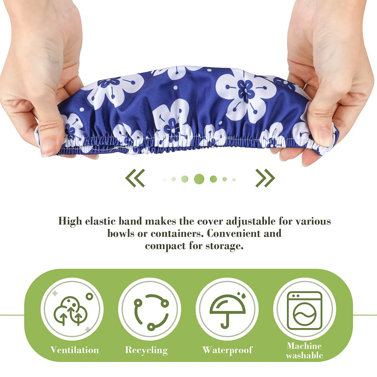 PHOGARY 5 Coperture per Alimenti, Riutilizzabili, in Tessuto, con Elastico, Coperchio Estensibile, in Tessuto Impermeabile, per Ciotola in Vetro Alato, Fiore Blu