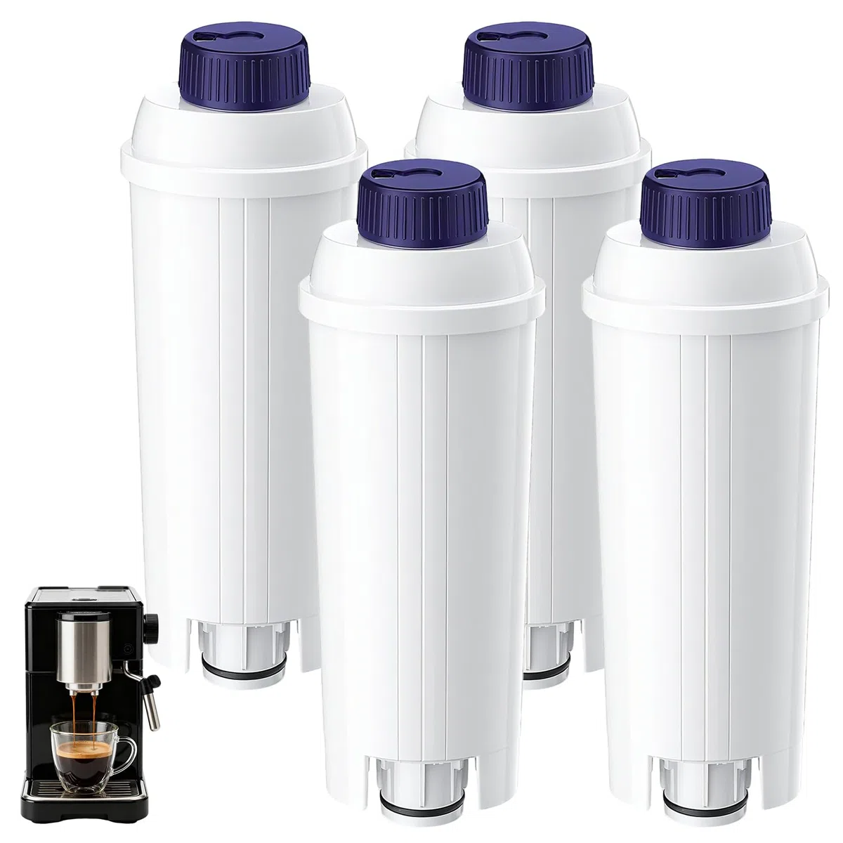 Koala Filtro per l'acqua, ricambio per macchine da caffè automatiche De'Longhi DLSC002 Filtro, filtro per caffè Compatibile con De'Longhi Magnifica S, Dinamica, ECAM ESAM ETAM EPAM Serie (4 pezzi)