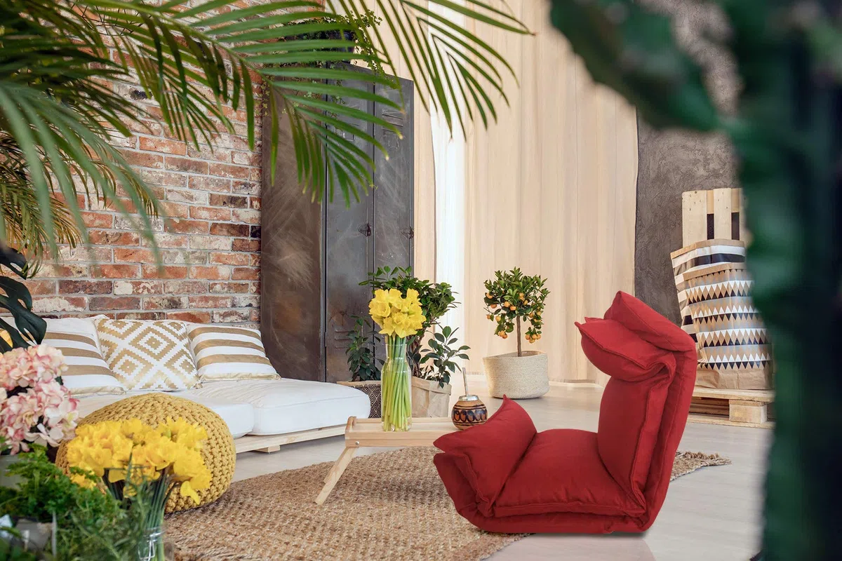 Rebecca Mobili Seduta Futon, Poltrona Yoga, Poliestere Metallo, Riposo Salotto Veranda - Misure 70 x 56 x 70 cm (HxLxP) - Art. RE6199