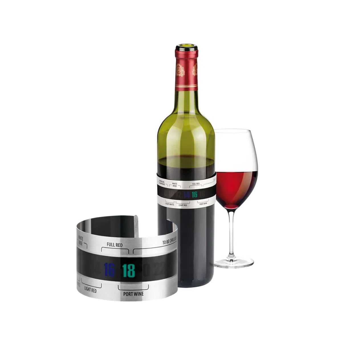 Avilia Termometro ad Anello 4cm per Vino in Acciaio Inox - Diametro Flessibile che si Adatta a Tutte le Bottiglie - Temperatura in Gradi Centigradi Visibile in 35/40secondi - Ideale come Regalo