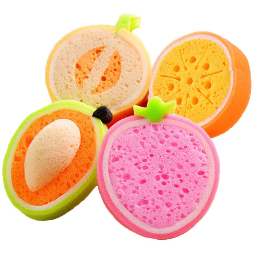 TOYANDONA Spugne da Bagno per Bambini Confezione da 4 Spugne da Bagno a Forma di Frutta Attrezzo da Bagno per Bambini per Il Bagno di Casa
