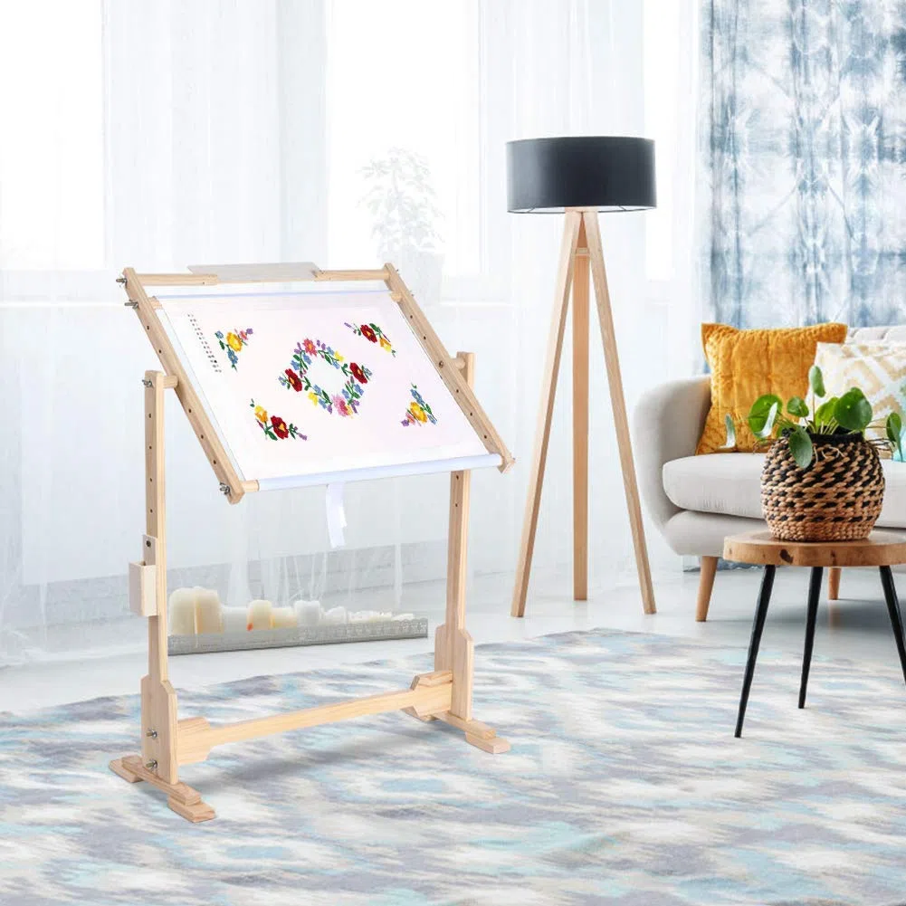 Greensen 9CT 50cm Cornici per Punto Croce Supporto da Pavimento Medio Rotazione di 360 Gradi Cavalletto Ricamato in Legno Stabile Tapestry Hoop Strumento Artigianale Fai da Te con Clip in PVC e Rullo