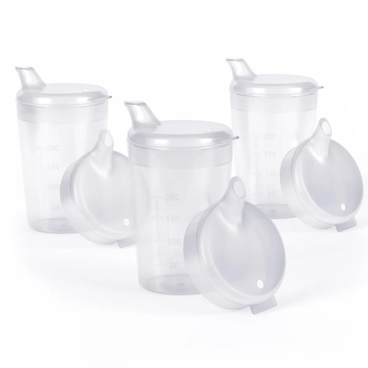 Confezione da 3 bicchieri per adulti da 250 ml, con due coperchi (apertura grande e piccola) per set, colore a scelta (trasparente)