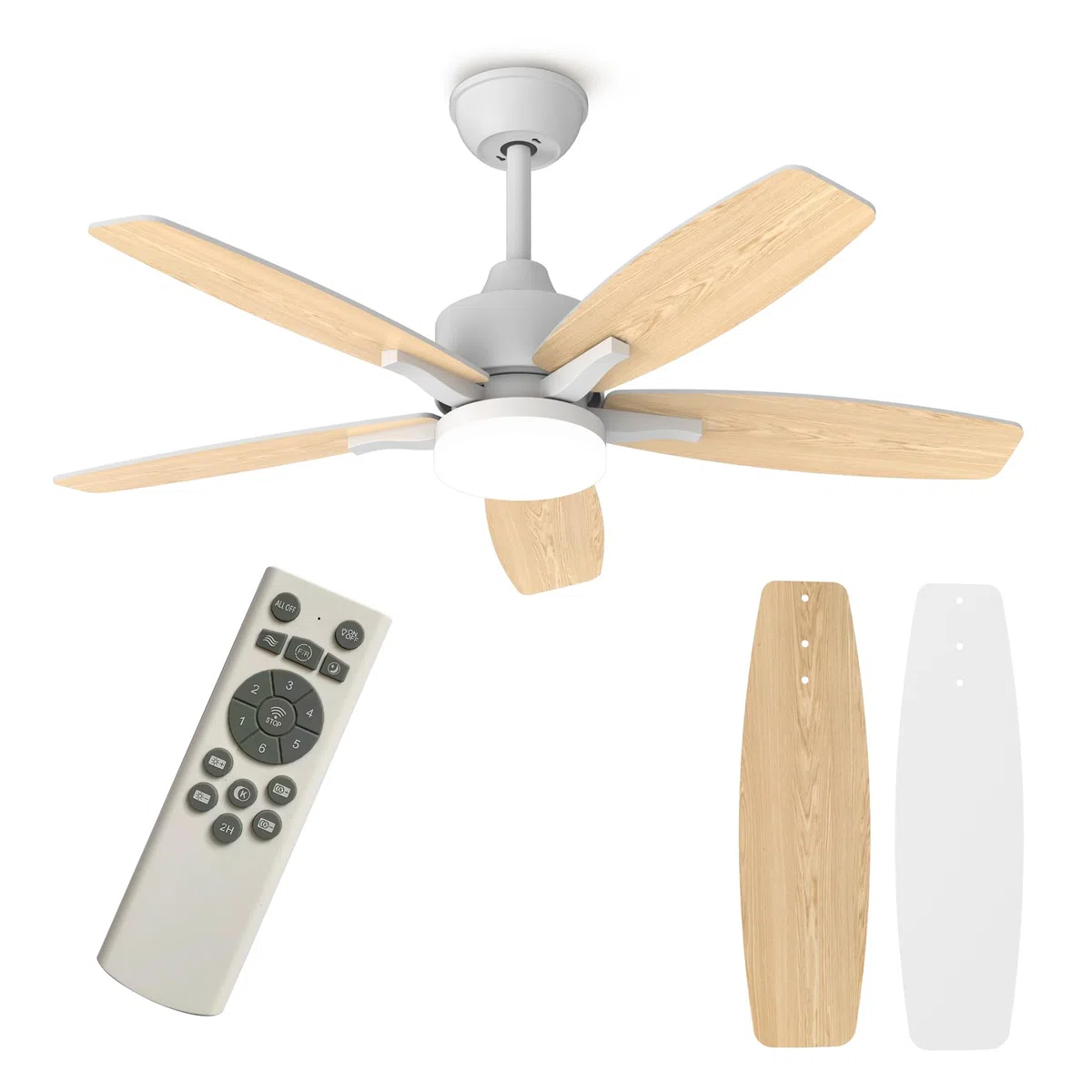 Ventilatore da Soffitto con Illuminazione 106 cm, Bifacciale Ventilatore da Soffitto Luce a LED e Telecomando 6 Velocità, Illuminazione LED Dimmerabile, motore DC silenzioso