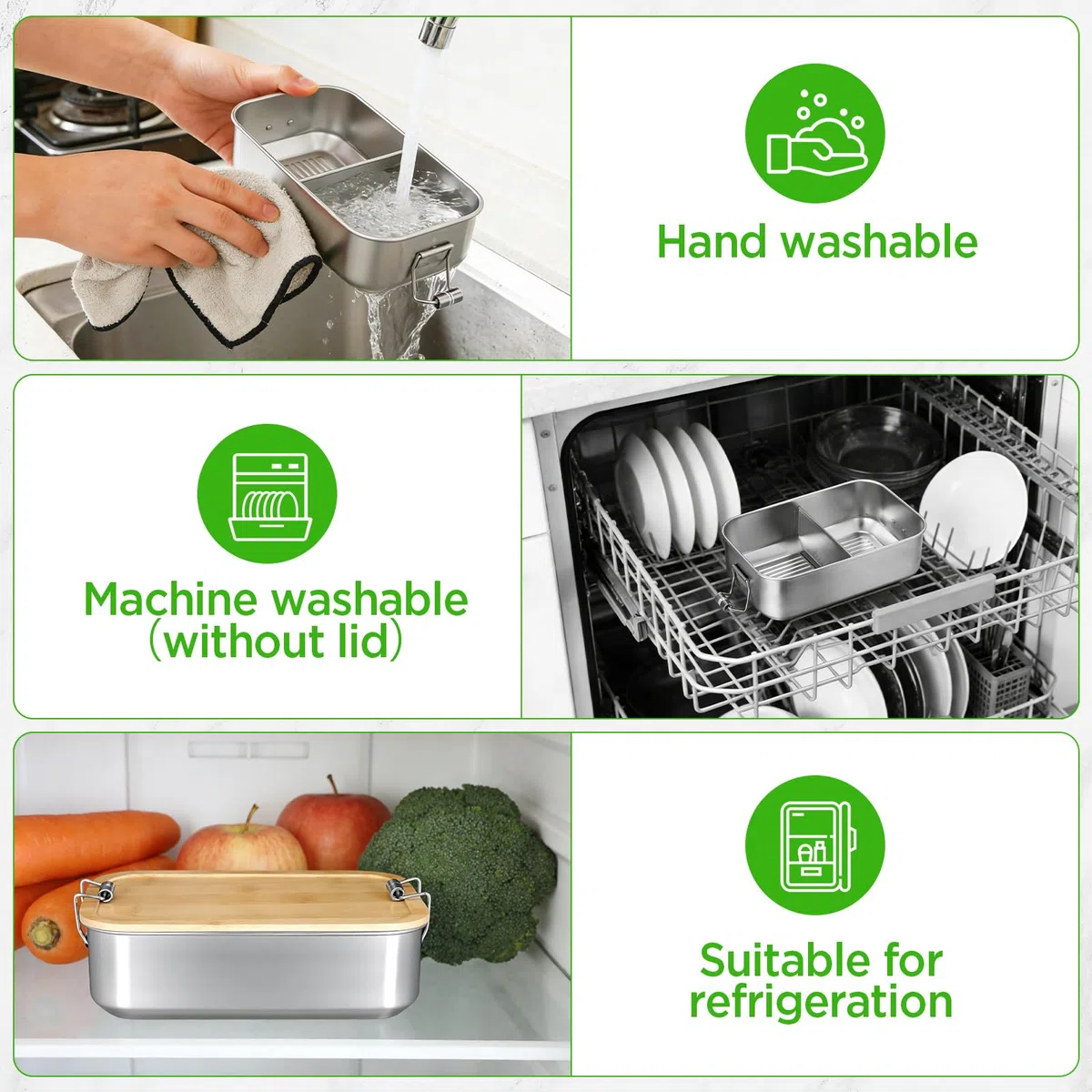AiQInu Porta Pranzo in Acciaio Inox, 700ML Lunch Box con Partizione Rimovibile, Schiscetta Pranzo, Senza BPA, Portapranzo Bento Box per Lavoro, Scuola e Picnic