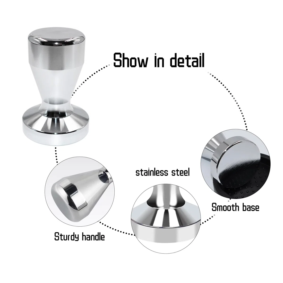 Pressino caffè 49 mm diametro acciaio inox barista espresso Bean Press Siver