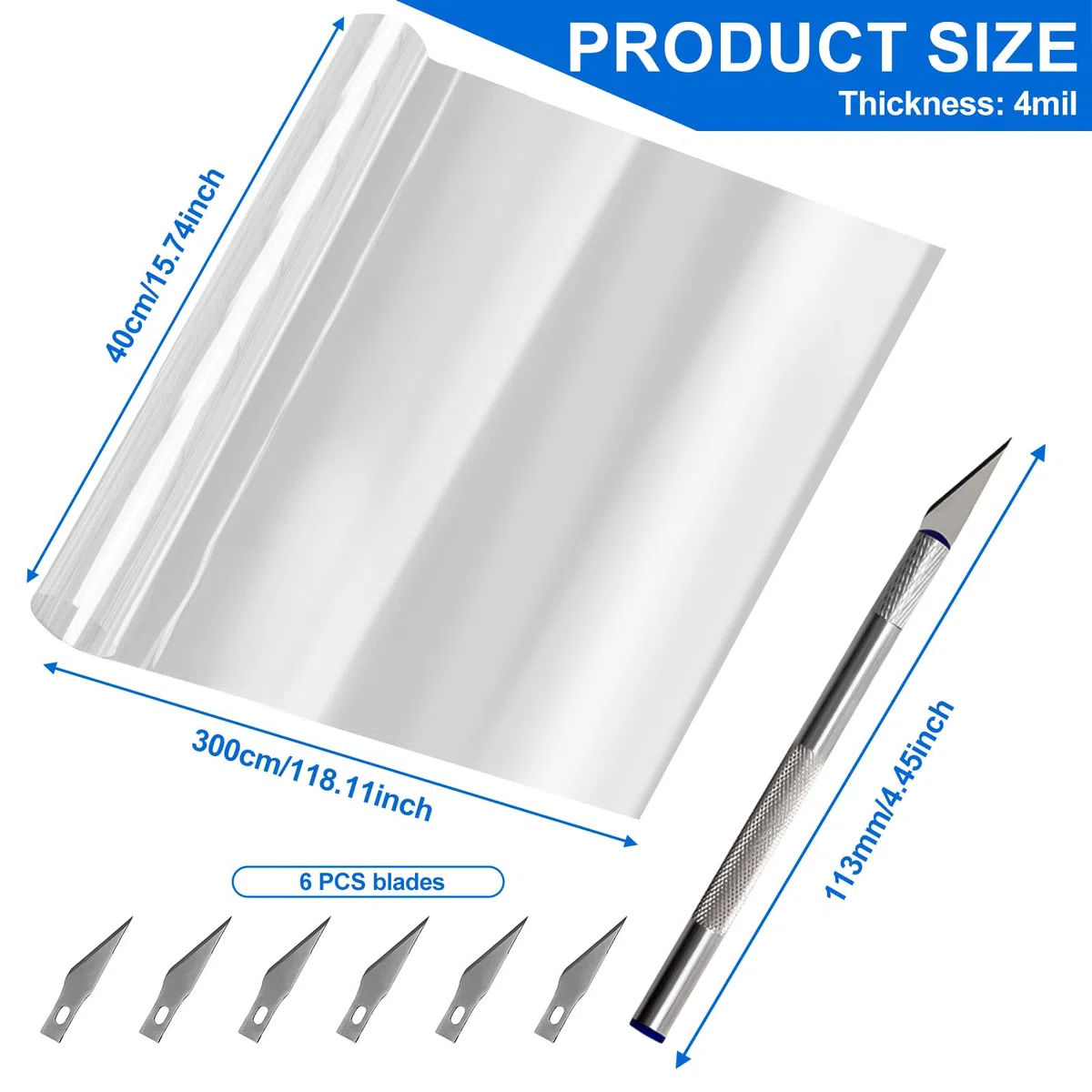 Pellicola trasparente per finestre, 44 x 300 cm, pellicola protettiva antischegge, autoadesiva, anti-UV, per finestre, per la sicurezza