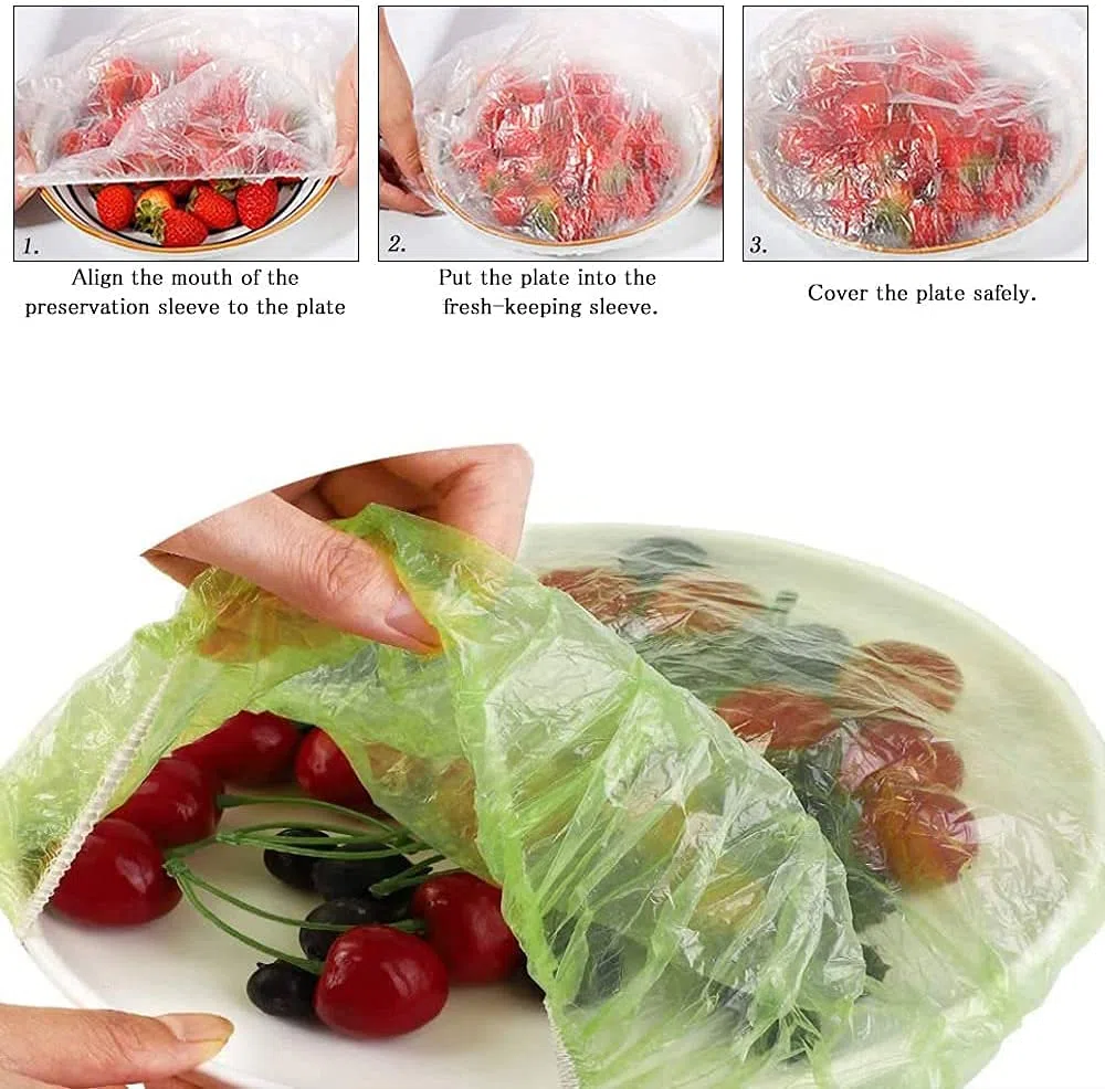 Coperchio Ciotola in Plastica 100 Pezzi,Tappi di conservazione freschi,Involucro di plastica PE Riutilizzabile Copri Ciotola per Alimenti Elastici Contenitori per Ciotole, Avanzi,Picnic All'aperto