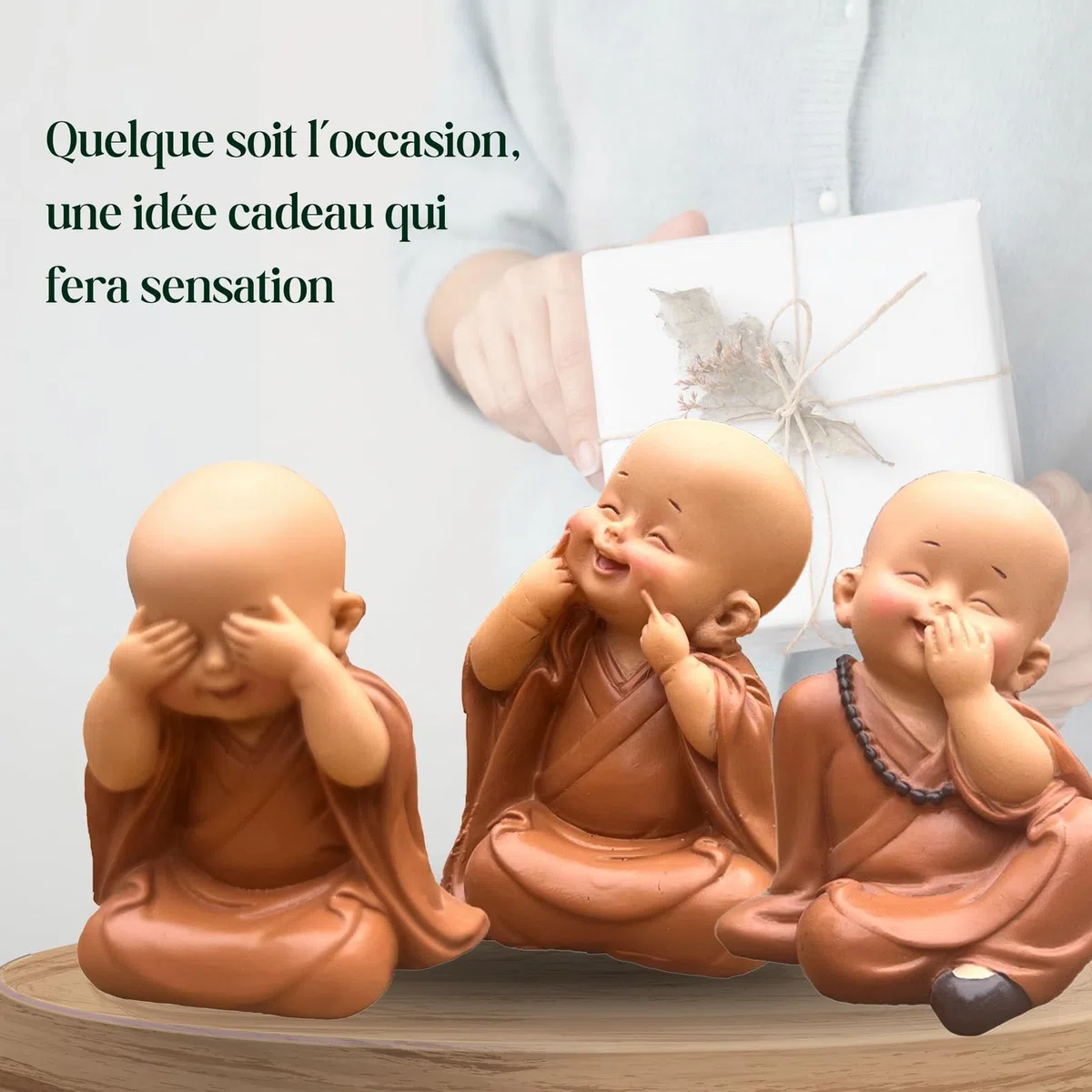 Trio di statue Saggio Bonzen - Non vedere nulla - Non sentire nulla - Niente dire - Un insieme simbolico per un'atmosfera pacifica e serena - Idea regalo unica -H 7 cm - Zen'Light