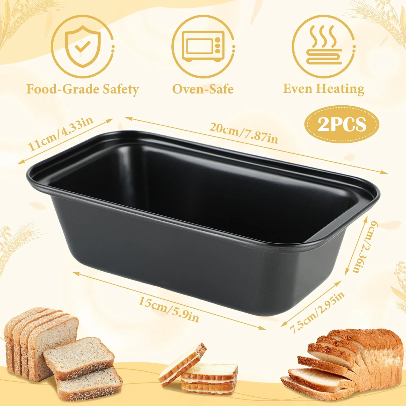 2 Pezzi Piccola Stampo Plumcake 20x10x6cm - Stampo per Pane in Cassetta Rettangolare Antiaderente, Ideale per Pane, Torte, Toast e Dolci, Compatibile con Forno e Friggitrice ad Aria Ninja