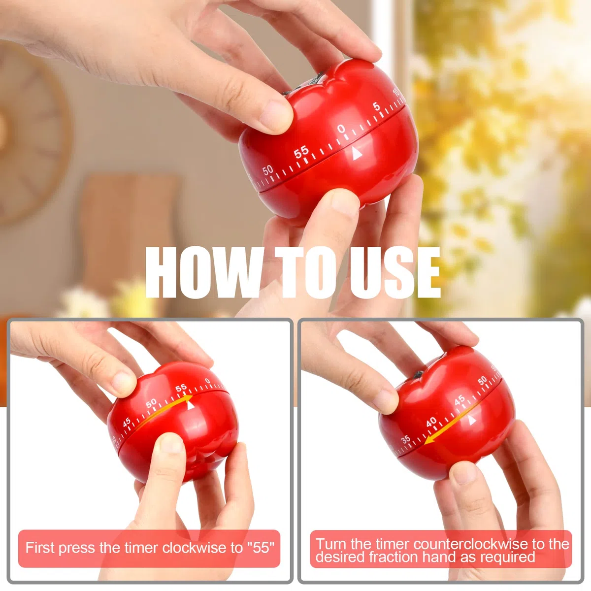Timer da Cucina, Pomodoro Timer, Timer da Cucina Meccanico, ABS Timer Digitale da 60 Minuti, Timers da Cucina Divertenti per Cucinare, Cuocere al Forno, Imparare, Giocare
