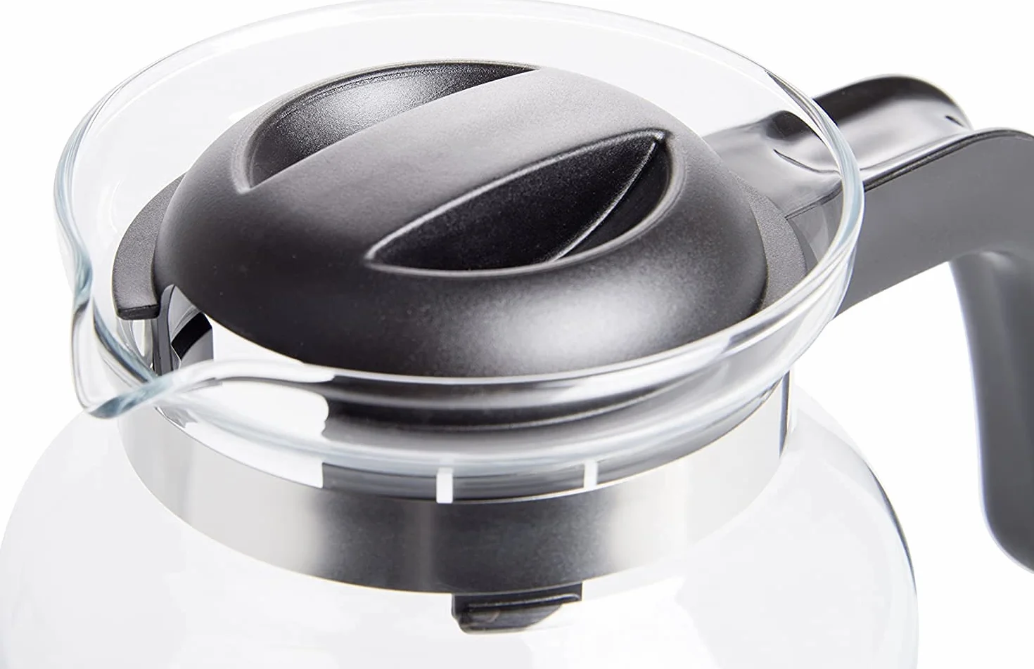 Wenco Caraffa in vetro da 1,25 l, ideale per tè, caffè e bevande fredde, resistente al calore, con coperchio e apertura beccuccio, lavabile in lavastoviglie e infrangibile, trasparente/nero