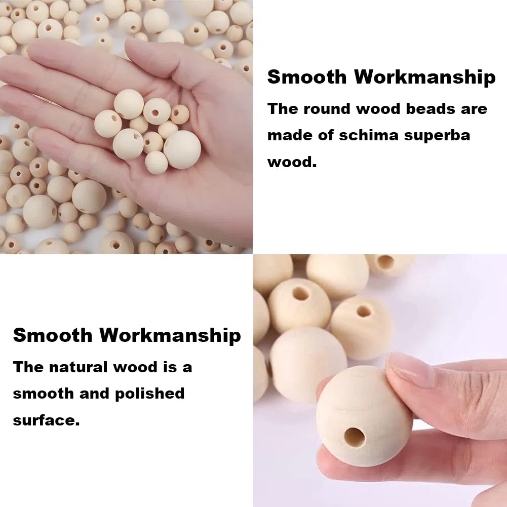 Legno Naturale Perline, 50pcs 30mm Rotondi Non Finiti Sfere di Legno con Foro, Non Verniciate per Decorazioni e Gioielli Fai-da-te