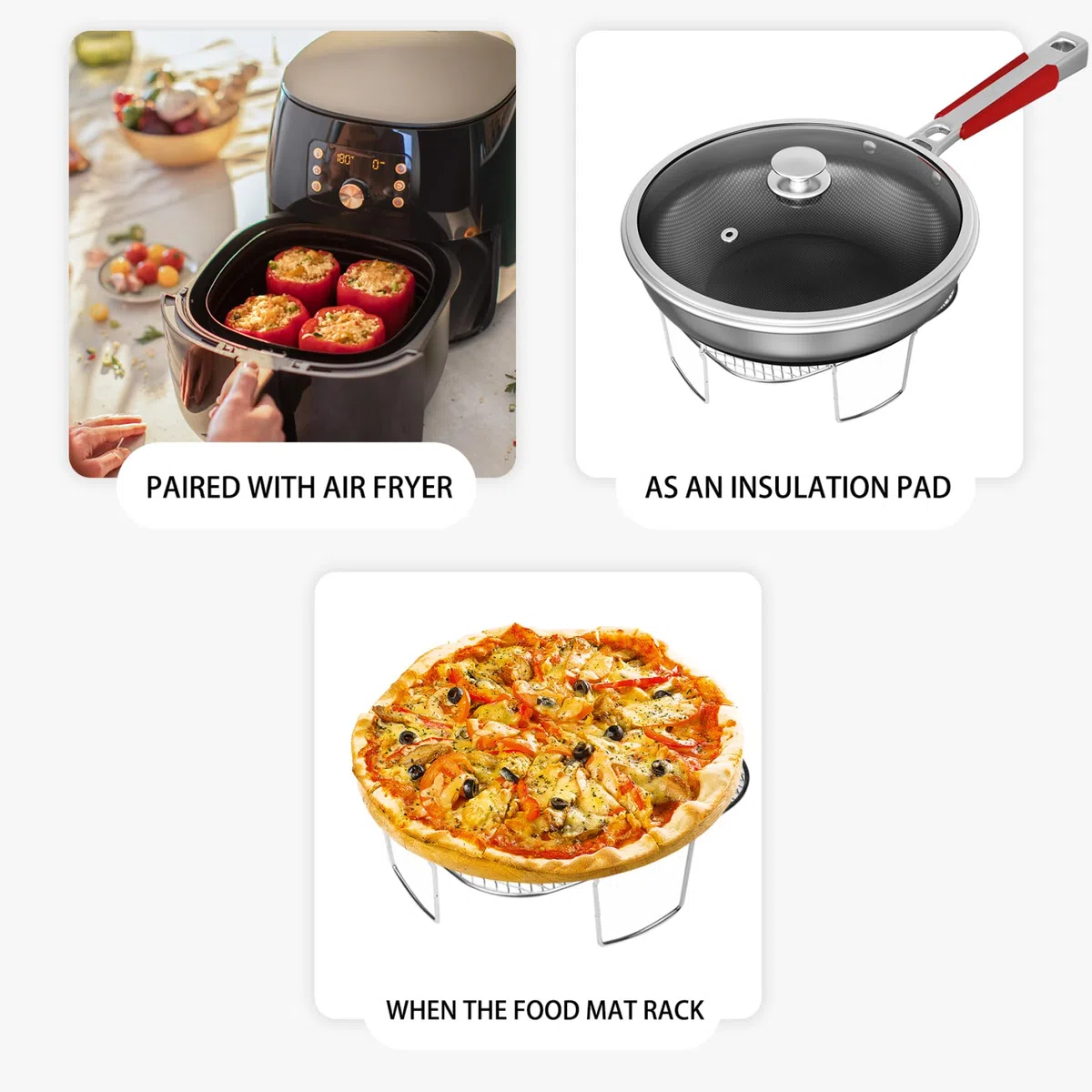 Griglia per friggitrice ad Griglia per Barbecue in Acciaio Inossidabile da 8 Pollici con 4 Gambe Supporto per friggitrice Multiuso per Forno per arrosti Accessori per ad a