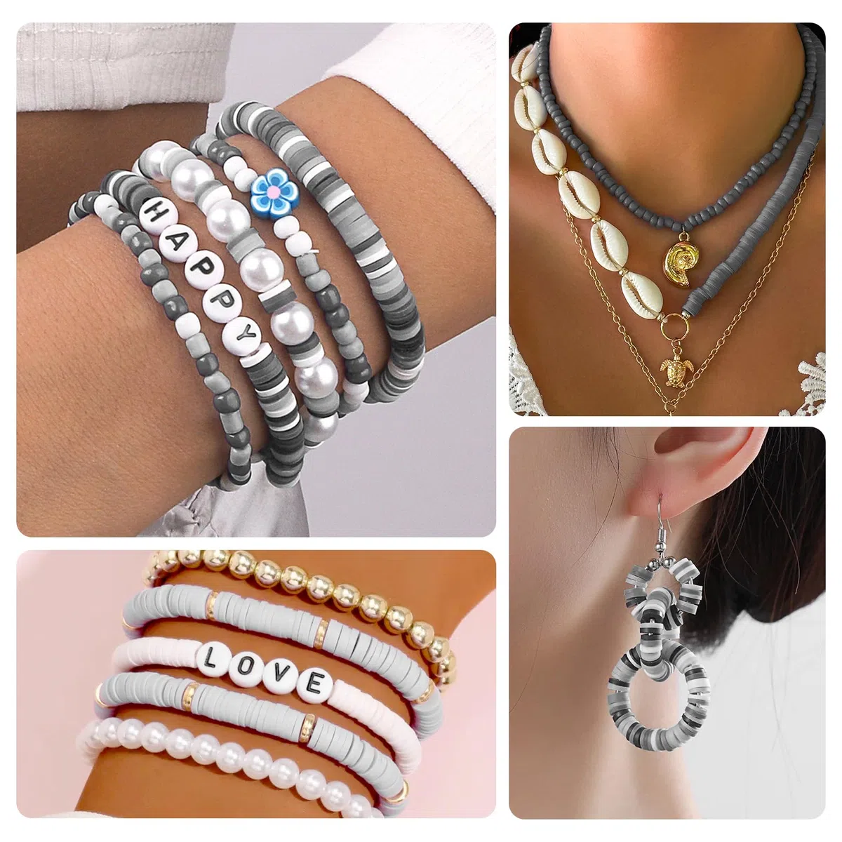Dotilili 3164 Pezzi Nero Perline per Braccialetti, 6mm Perline Argilla per Collane, Piatte In Argilla Polimerica Fatte a Mano, Con Lettera Heishi Kit per Bigiotteria Fai da Te Charms
