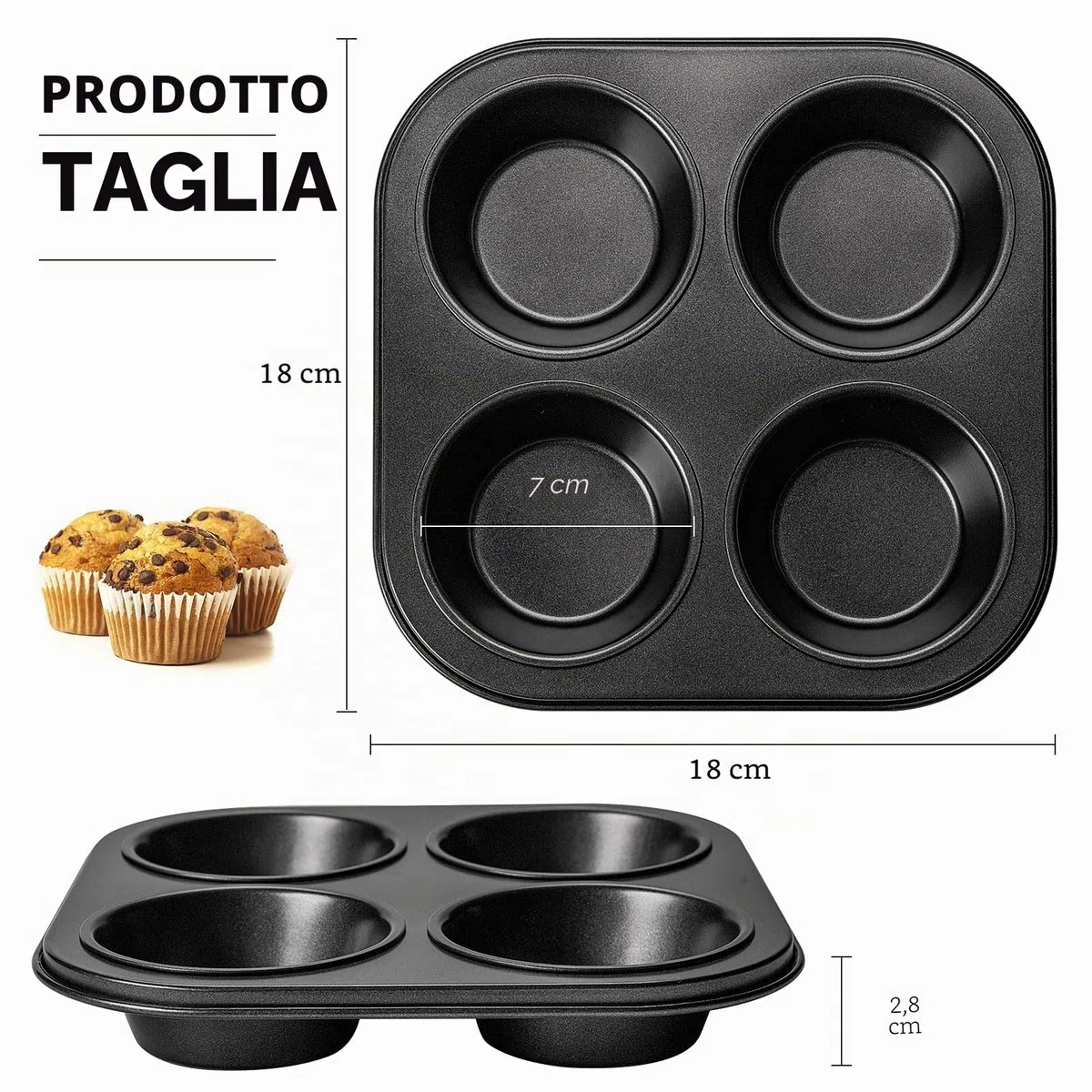 Yomvzake Padella per muffin per friggitrice ad aria, confezione da 2 stampi per cupcake per friggitrice ad aria, tostapane, teglie antiaderenti per forno da bancone e forno piccolo