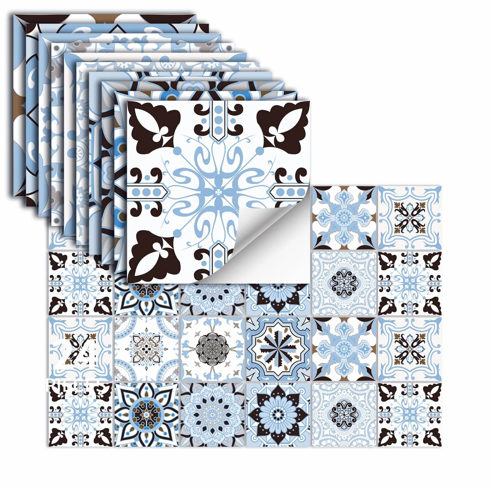 24 Pezzi Adesivi Per Piastrelle Vinile Autoadesivi Adesivi Murali Impermeabili Per Cucina Bagno Piastrelle Parete Camino Armadio Decorazione Adesivi,Hz-29,15x15 Cm