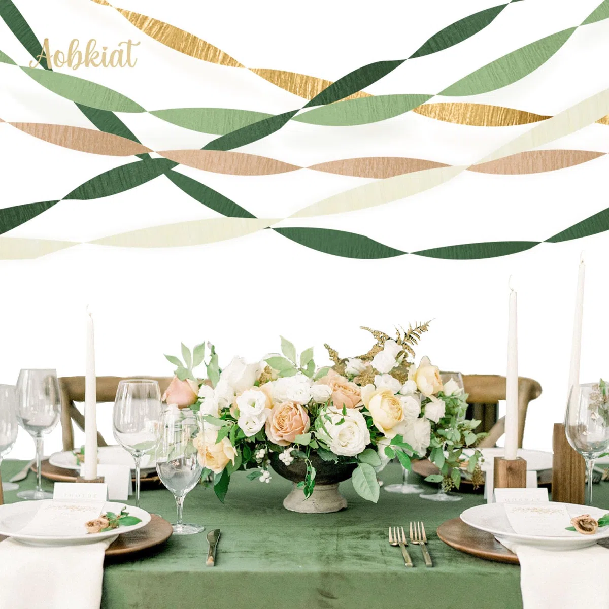 Aobkiat Decorazioni per matrimoni, feste, 5 rotoli di carta crespa verde oro, cachi, stelle filanti per feste di nozze, baby shower, addio al nubilato, compleanno, anniversario