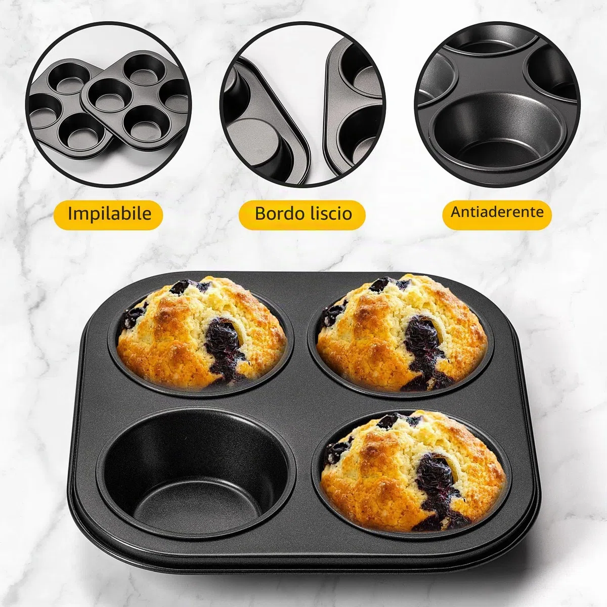 Yomvzake Padella per muffin per friggitrice ad aria, confezione da 2 stampi per cupcake per friggitrice ad aria, tostapane, teglie antiaderenti per forno da bancone e forno piccolo