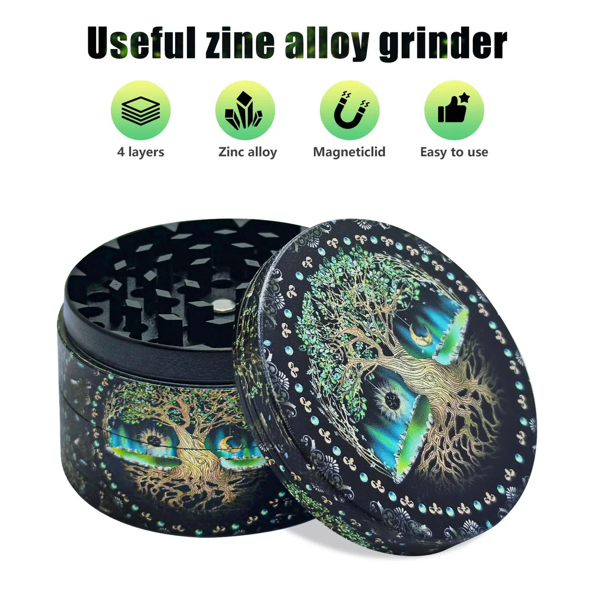 Grande Grinder 63 MM Macinaspezie Manuale Metallo Grinder con 40 Denti Macinaspezie 4 Strati Grinder Albero Progetto con Raschietto e Spazzola in Plastica per Spezie Cucina