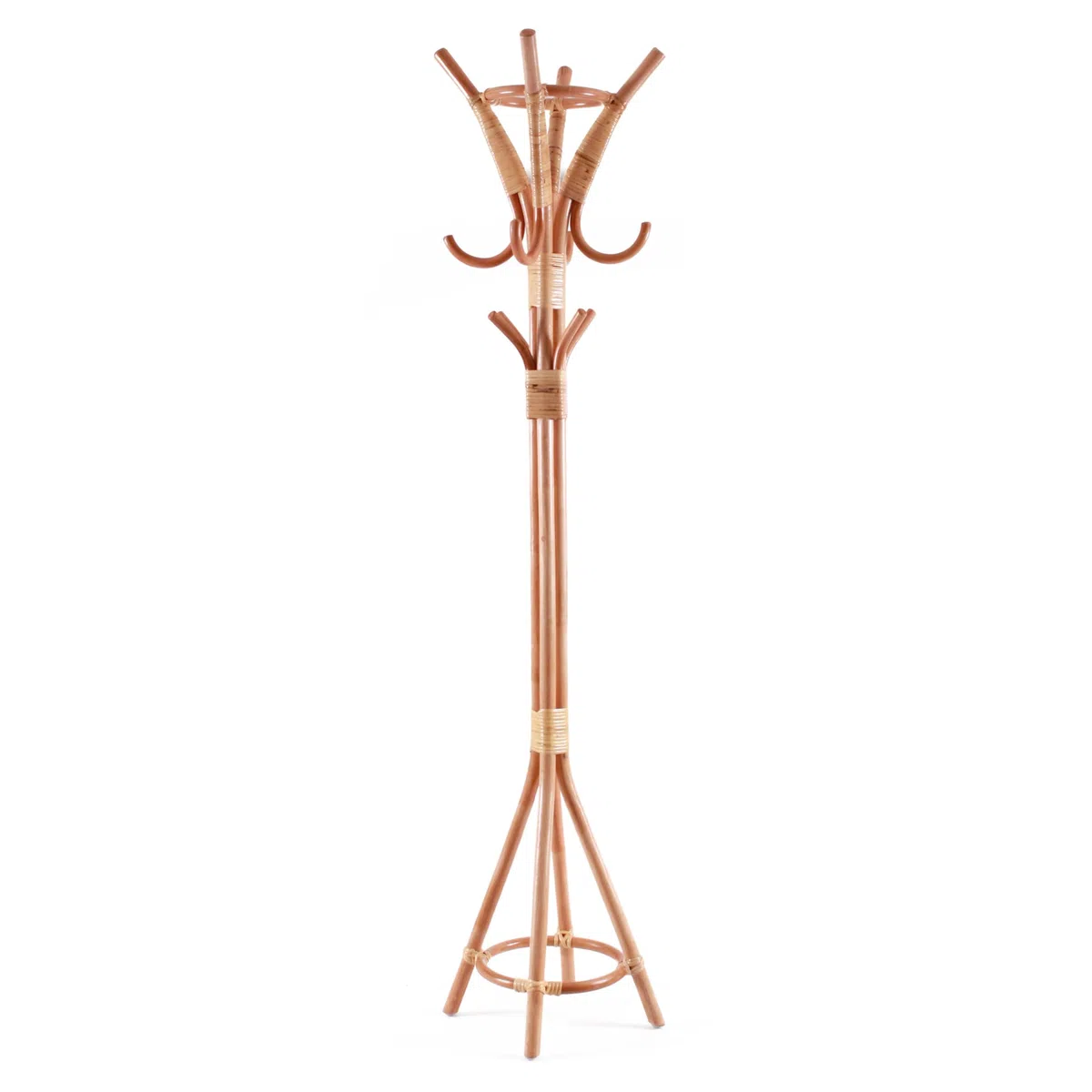 Appendiabiti da Terra in Rattan Naturale Stile Boho Chic con Ganci a Diverse Altezze, Design Decorativo per Ingresso e Camera da Letto, 37 x 155 cm